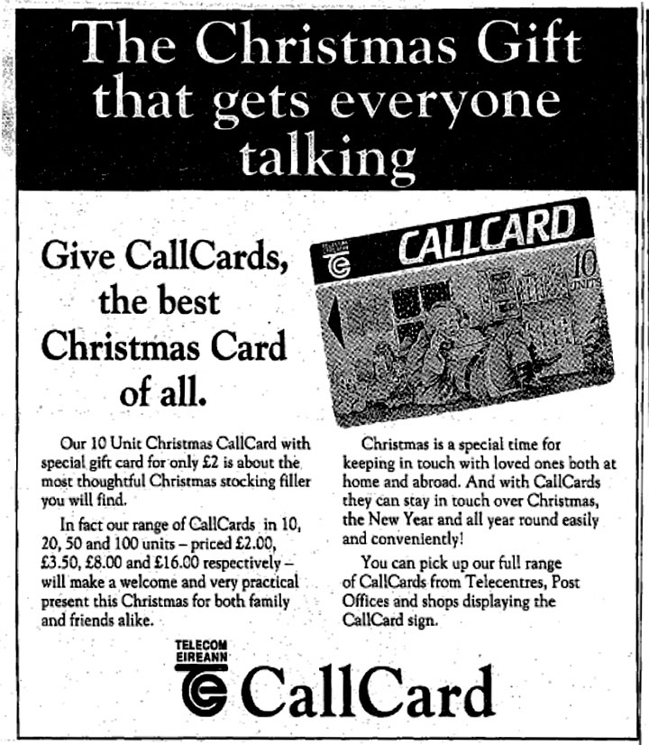 Irish Times Christmas Callcard advert