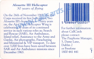 Irish Air Corps Alouette III Callcard (back)