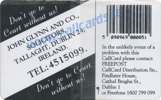 Four Courts (John Glynn Solicitors) Callcard (back)