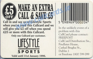 Lifestyle Sports 1995 Callcard (back)