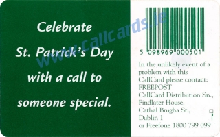 St. Patrick's Day 1996 Callcard (back)