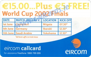 Irish Football Team World Cup 2002 Callcard (back)